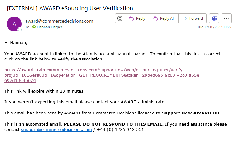 A screenshot of a email Description automatically generated