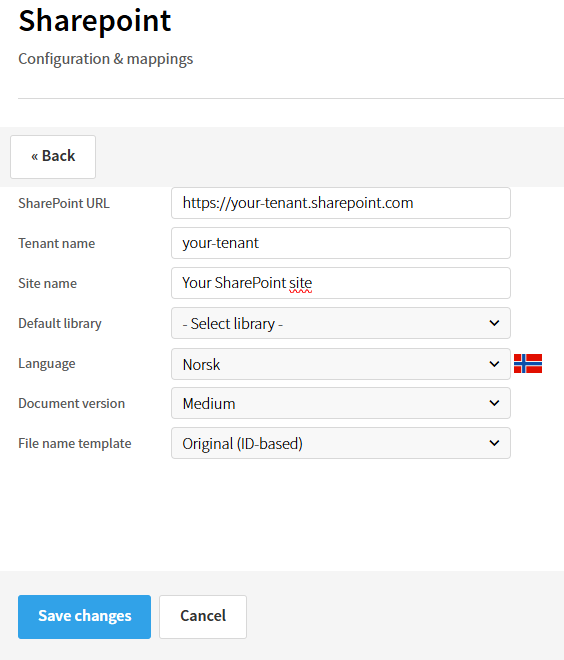 Basic SharePoint settings example