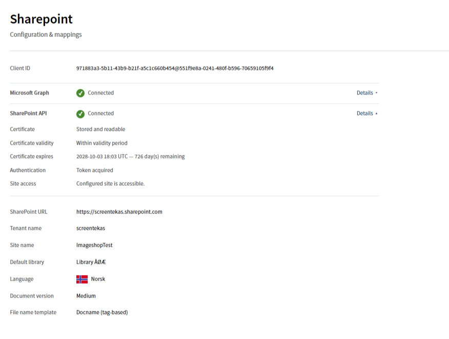 SharePoint connection status example