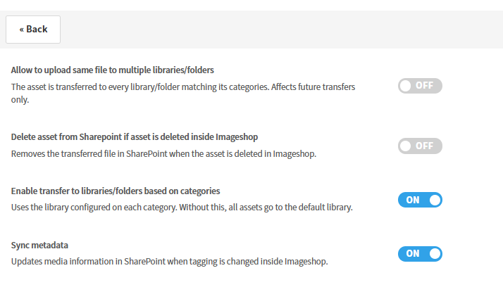 Transfer settings and category destinations