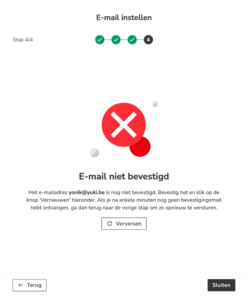 Stap 4: e-mail nog niet bevestigd