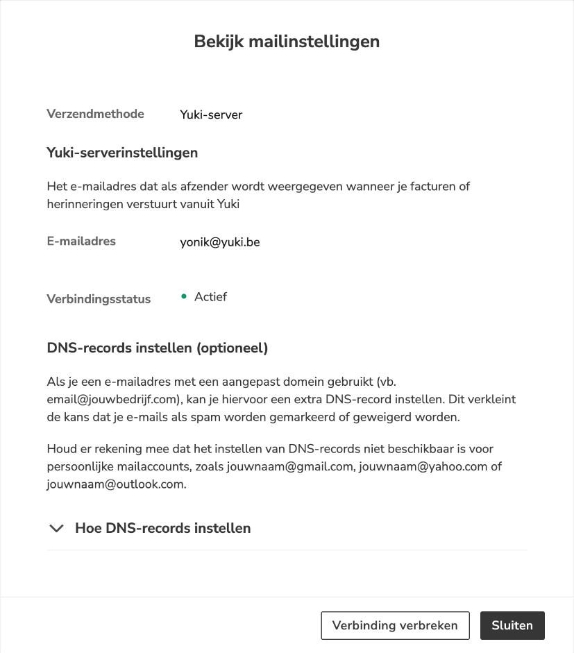 Bekijk mailinstellingen, DNS-records instellen