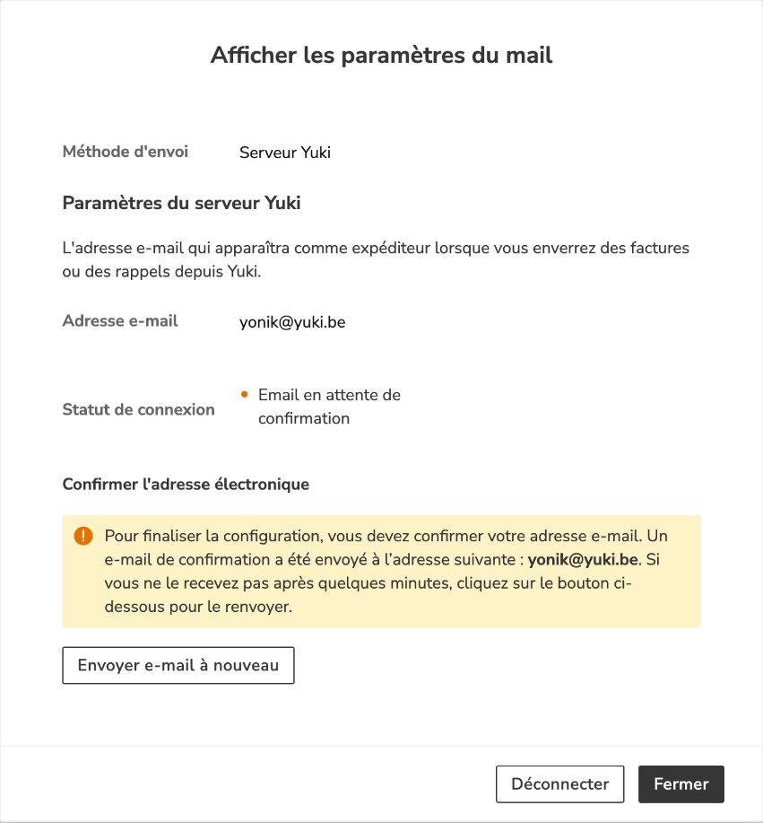 Afficher les paramètres du mail