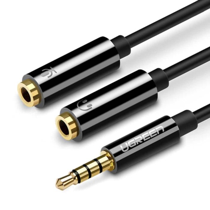 UGREEN HEADPHONE SPLITTER MINI JACK 3.5 mm – 2 x mini jack 3.5 mm (microphone + stereo output) black (AV141) - Image 1
