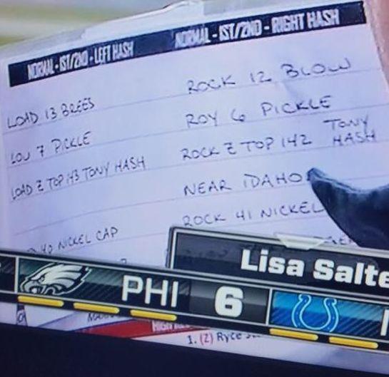 Chip Kelly's play-call chart from ESPN broadcast (via Larry Brown Sports)