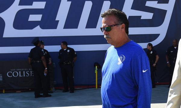 Sep 18, 2016; Los Angeles, CA, USA; Los Angeles Rams head coach Jeff Fisher walks to the field before the game against the Seattle Seahawks at Los Angeles Memorial Coliseum. Mandatory Credit: Jayne Kamin-Oncea-USA TODAY Sports