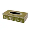 Tissue Box - Hand Painted Warli Painting - Geen Tissue Holder - Handcrafted Bohemian Festive Home Décor