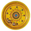 Beautiful steel puja thali Handpainted in golden and decorated with red,blue and green embellishment 