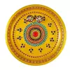 Beautiful steel puja thali Handpainted in Golden and decorated with red,blue embellishment 
