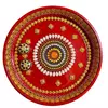 Beautiful steel puja thali Handpainted in Red and decorated with white, golden embellishment 