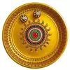 Beautiful steel puja thali Handpainted in Golden and decorated with golden,red,blue embellishment 