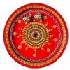 Beautiful steel puja thali Handpainted in orange and decorated with purple,yellow embellishment 