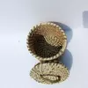 Natural Woven Grass Basket with Lid | Round Two-Tone Eco-Friendly Storage Box | Handmade Trinket Holder