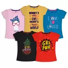 Camiseta de niña de algodón suave y puños acanalados, paquete de 5