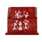 Posavasos vertical - Pintura Warli pintada a mano