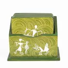 Posavasos vertical - Pintura Warli pintada a mano