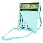 Hand-Painted Warli Art Green Cotton Blend Small Purse with Two Compartments