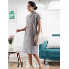 Power Sutra Floral Print Cotton High Neck Shift Dress - Brown