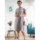 Power Sutra Floral Print Cotton High Neck Shift Dress - Brown