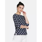 Top de crepé americano con estampado de los Sutras del Poder - Azul marino