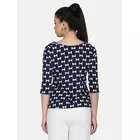 Top de crepé americano con estampado de los Sutras del Poder - Azul marino