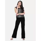 Power Sutra Velvet Contrast Pant Suit - Black
