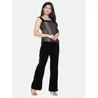 Power Sutra Velvet Contrast Pant Suit - Black