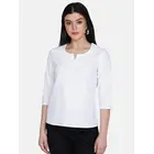Power Sutra Cotton Split Neck Top - White