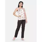 Power Sutra Blommigt tryckt topp i satin med knytning framtill och rynka - Off White