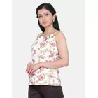 Power Sutra Blommigt tryckt topp i satin med knytning framtill och rynka - Off White