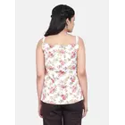 Power Sutra Blommigt tryckt topp i satin med knytning framtill och rynka - Off White