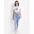 Long back crop top bird design white