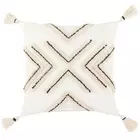 Ivory, Black, and Beige Tufted Cushion with Tassels by SINGLA HOME FASHION
