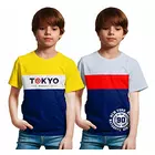 Minikult tröja för pojkar i bomull Klipp och sy mönster med tryck på bröstet (förpackning om 2) (marinblå)