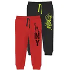 Minicult Cotton Track Pants with Graphic Prints and Pockets (Red and Black) (Pack of 2)