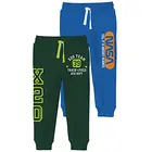 Minicult Cotton Track Pants with Graphic Prints and Pockets (Green and Blue) (Pack of 2)