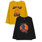 Minicult Cotton Printed Full Sleeve T Shirts for Boys (Pack of 2) (Yellow and Black)