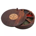Sheesham Wood Floral Burnt Spice Box - 9 partitioner Masala Dabba
