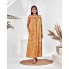 Camisón de algodón puro sin mangas con estampado floral de The Saffron Saga, color amarillo, talla S