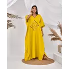 The Saffron Saga Handbrodered Designer Luxury Kaftan Yellow - S