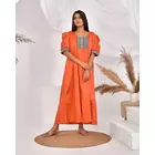 The Saffron Saga Solid Half Sleeves Pure Cotton Nighty Rust Orange - S