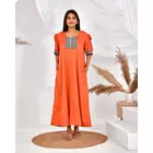 The Saffron Saga Solid Half Sleeves Pure Cotton Nighty Rust Orange - S