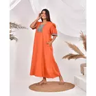 The Saffron Saga Solid Half Sleeves Pure Cotton Nighty Rust Orange - S