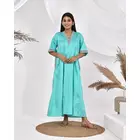 The Saffron Saga Solid Half Sleeves Pure Cotton Nighty Sea Green - S