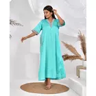 The Saffron Saga Solid Half Sleeves Pure Cotton Nighty Sea Green - S