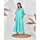The Saffron Saga Solid Half Sleeves Pure Cotton Nighty Sea Green - S