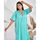 The Saffron Saga Solid Half Sleeves Pure Cotton Nighty Sea Green - S