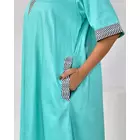 The Saffron Saga Solid Half Sleeves Pure Cotton Nighty Sea Green - S