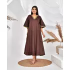 The Saffron Saga Solid 3/4 Sleeve Pure Cotton Nighty Chocolate Brown - S