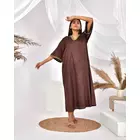 The Saffron Saga Solid 3/4 Sleeve Pure Cotton Nighty Chocolate Brown - S